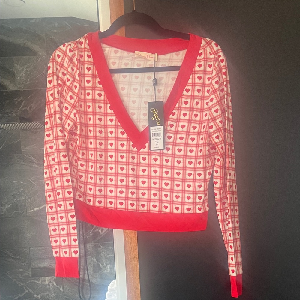 Extremely Soft Beach Bunny Red and White Heart Pattern Sweatshirt Small